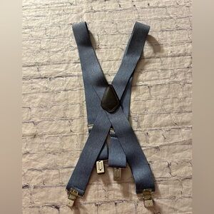 HOLDUP SUSPENDER COMPANY LIGHT DENIM STLYE WIDE BLUE/BROWN SUSPENDERS O/S
